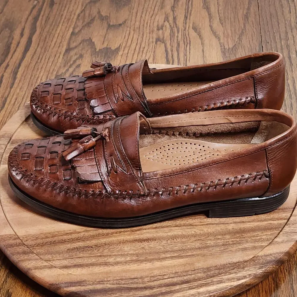 Giorgio Brutini Shoes Mens Size 10 Brown Leather Tassel Woven Slip On Dress